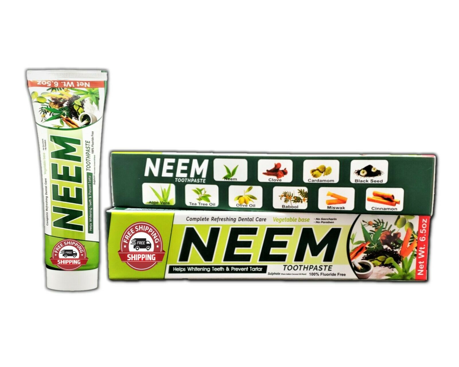 Neem Toothpaste 6 Pack 10 IN 1 Formula 100 Fluoride Free Lot 6