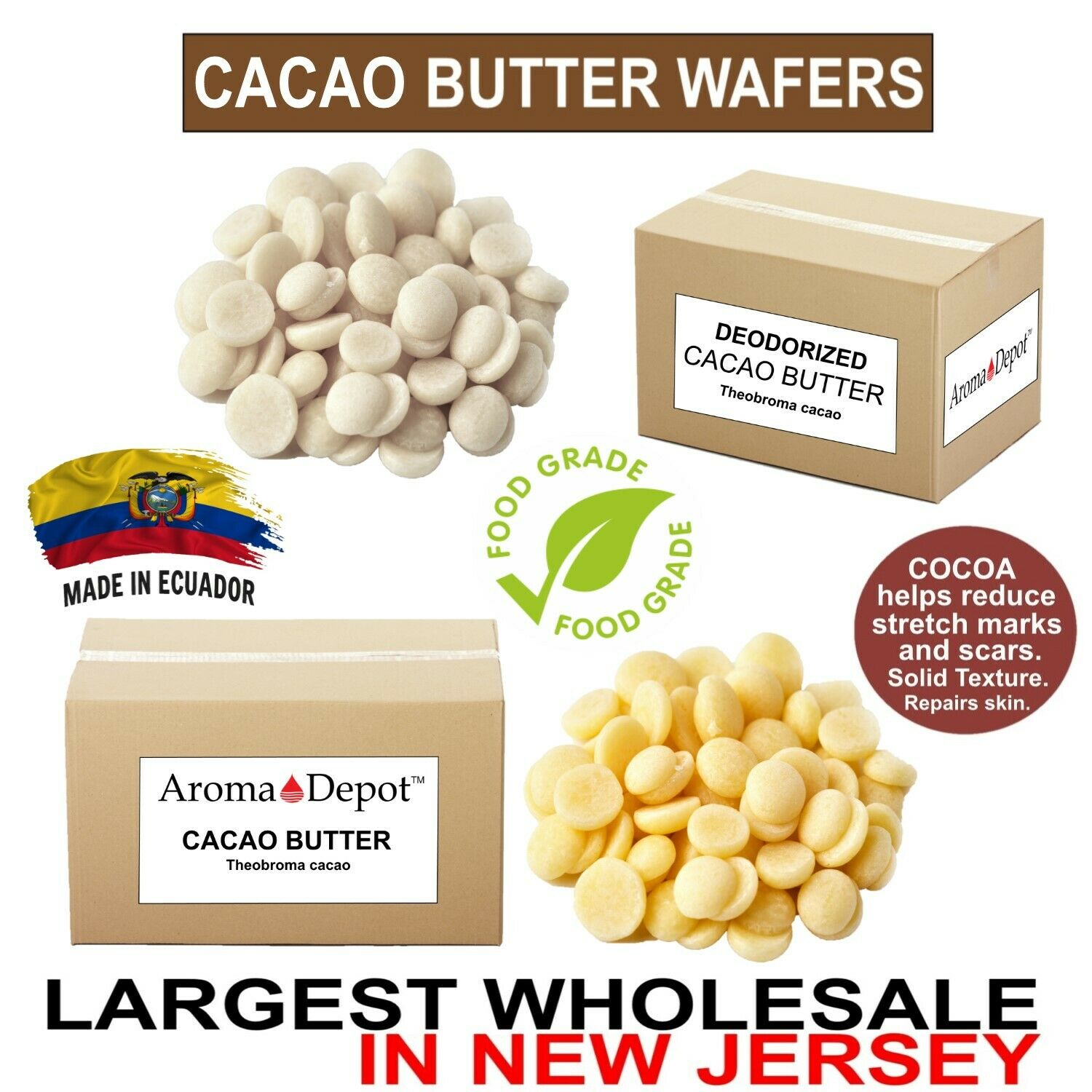 Cocoa Butter Wafers Raw 32 oz. Natural Pouch AROMA DEPOT