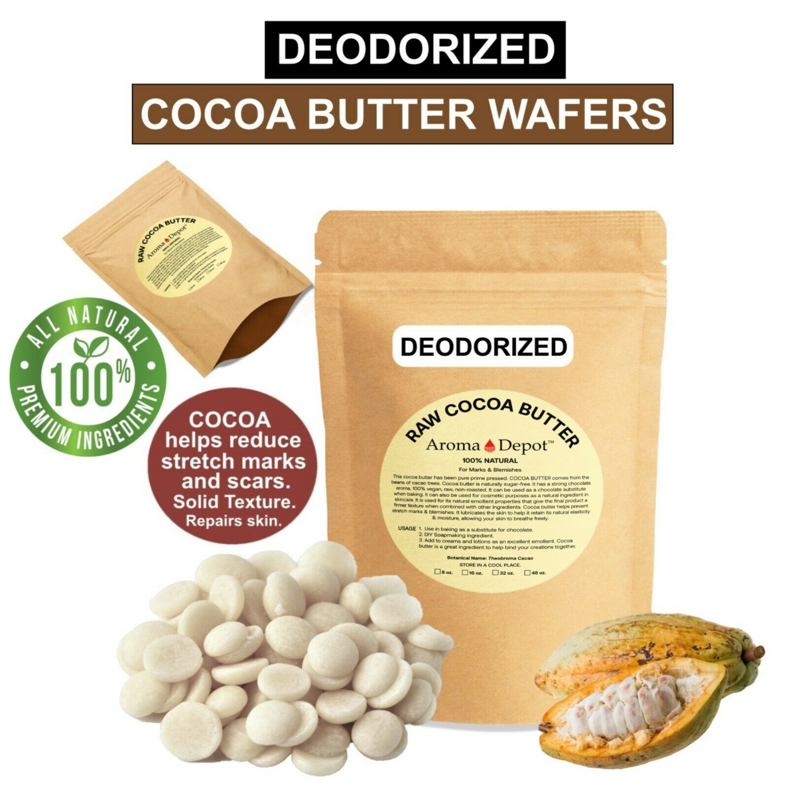 Natural Raw Cocoa Butter Wholesale Bags FoodGrade AROMA DEPOT