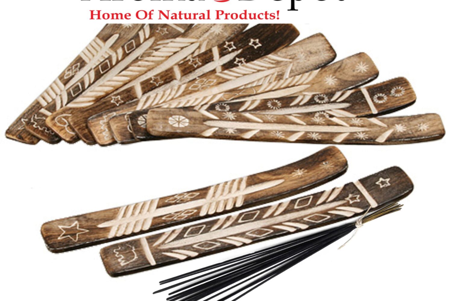 11'' Ash Catcher Wooden Stick Incense Burner Holder BLOWOUT Choice of Design 11’’ or 19’’ Wooden Incense Burner Holder Ash Catcher. These ash catchers are the most common type when burning incense sticks. *Wooden holder* Product Description: A flat piece of bamboo wood that curves up at one end. There’s a mall hole drilled at the curve to insert the incense stick. Note: It’s handmade items so you could find a little difference in carving or colors from those in the pictures. Aroma Depot lists its products to the best abilities. For the most part, our pictures are taken to our best quality but keep in mind different angles and additional lighting can also be a bit different color-wise. Therefore, take a good look at our pictures carefully, and we ask you to please read the descriptions before making a payment.