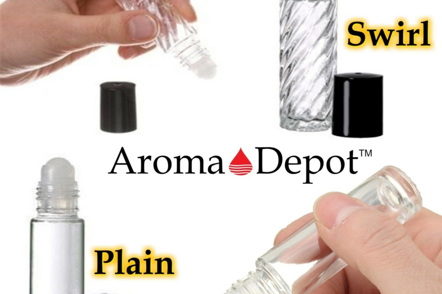 10ml. Plain Clear Glass Roll on Bottles with Cap and Plastic Roller