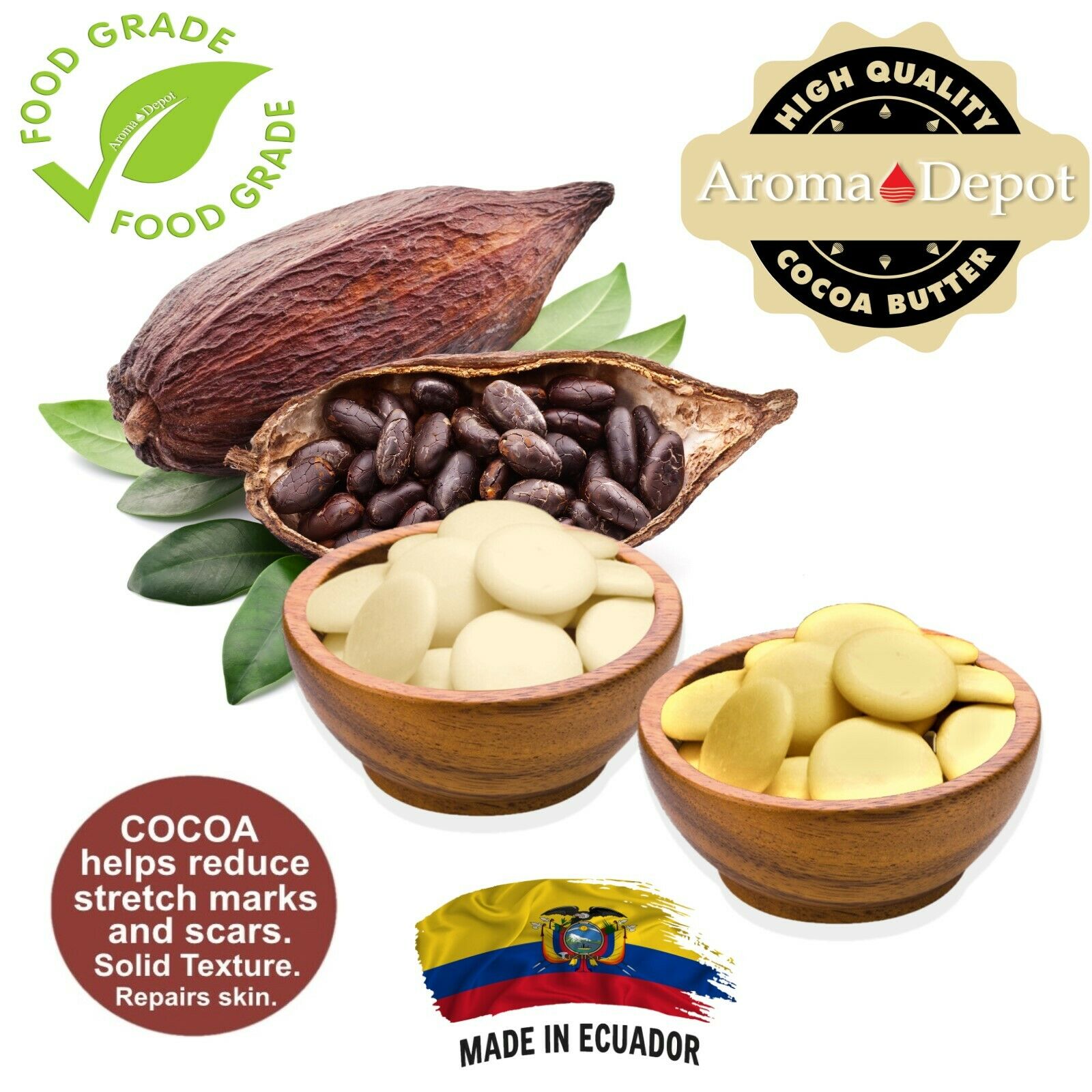 HalalEveryDay 100% Pure Unrefined Raw Cocoa Butter – Food Grade, 5lb Bag – Cold Pressed Cacao Butter For Skin & Body