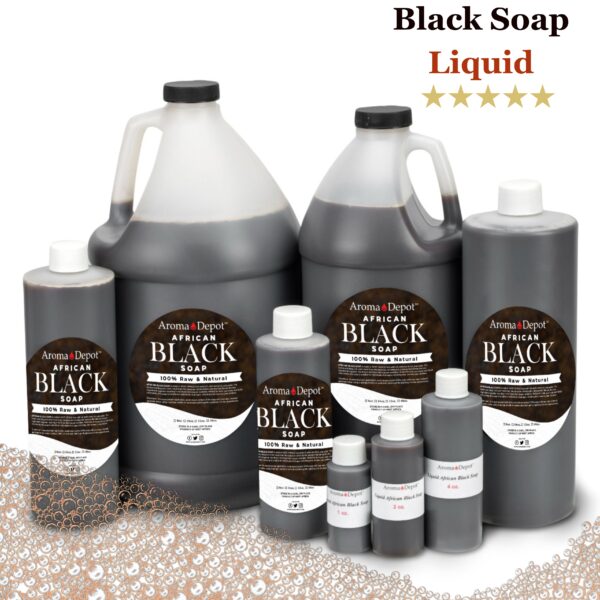 AROMA DEPOT’S BLACK SOAP IS IMPORTED DIRECTLY FROM AFRICA Liquid African Black Soap Raw 100% Pure Natural Organic Bath Hair Face Wash Wholesale Earth’s BEST Natural Black Soap  All Ingredients are Natural Our African black soap is handmade in Ghana, Africa. It is primarily used to heal & treat troubled skin of all types. It may help with fine wrinkles, psoriasis, dark spots, eczema, razor bumps, clearing blemishes, acne scars, and rashes. In addition, it can be used as a light exfoliator on the body. Black Soap can also be used in hair to treat scalp irritations. Directions: Lather with a sponge, loofah, or washcloth. Aroma Depot always recommends that you test a small area first to ensure you won’t develop an allergic reaction when trying natural products. Made in Ghana Africa with a Blend of Cocoa and Palm Oil Fights eczema, psoriasis, and skin conditions. Our Black Soap is 100% Pure and Authentic Guaranteed! Our African Black Soap (unscented) is one of the healthiest soaps due to the combination of natural ingredients. No chemicals are added to enhance colors, fragrances, or preservatives. African Black Soap may help to reduce scars caused by acne. Acne is not caused by dirt. Unscented for sensitive skin and hair. However, it is a result of excess oils released by the skin. African Black Soap is suited for all skin types. Oily Skin A miracle product for oily and acne-prone skin, African black soap works well for deep pore cleansing due to its natural exfoliation qualities. Also, it seems to keep the skin hydrated for some oily skin types without increasing oil production. No matter how oily your skin is, it would be best if you moisturized afterward with a non-comedogenic oil like Aroma Depot’s Virgin Coconut Oil. Our 100% natural butters, such as African Shea Butter, Cocoa Butter, Mango Butter, or Kokum Butter, will be the perfect moisturizer for your skin after cleaning it with African Black Soap. After using African Black Soap you can use an Aroma Depot Moisturizer such as: Shea butter “Raw” – African Shea Butter contains essential fatty acids & vitamins A, D, E, & F that provide antioxidants & assist with UV Ray Protection. * Imported from the West African Country of Ghana Then packaged in a super Quality Controlled Facility! Soft, Clean, Pure, & Ivory / Tan Colored – Raw Organic & Virgin (Used this way in Africa for centuries!) The Best packaging On the Market – Always with Added UV Protection. Use as a Daily skin moisturizer / Face and Body / Dry skin relief / Dry scalp Blemishes and wrinkles / Sunburn / Soften tough skin on feet (especially heels) Stretch mark prevention during pregnancy / Eczema / Reduce blemishes and scarring. Cocoa Butter “Raw” – Cocoa Butter, also called Cacao Butter, is the cream-colored fat extracted from cacao seeds (cocoa beans) and is used to add flavor, scent, and smoothness to chocolate, cosmetics, tanning oil, soap, and a multitude of topical lotions and creams. Cocoa Butter has been called the ultimate moisturizer and has been used to keep skin soft and supple for centuries. Ingredients: 100% Unrefined Virgin Cocoa Butter. COCOA BUTTER IS A HARD BUTTER Mango Butter – Our Mango Butter is expeller-pressed from the mango seed and further filtered to remove any fruit plant matter. It is soft but solid at room temperature and slightly grainy in texture but melts on contact with the skin. Mango Butter has been used by the indigenous people of the forest regions of southeast Asia for centuries. It is rich in antioxidants, emollients, and Vitamins A and E, and it can be used to soften and moisturize rough, dry skin. Its natural properties help treat the appearance of wrinkles. Kokum Butter has naturally produced from the kokum tree’s (Garcinia Indica) fruit seeds and is commonly used in place of Cocoa Butter as an ingredient for several different cosmetics. The density of this butter holds ingredients together to create a better and stiffer product. Kokum butter is known for its smooth, dense texture, which is suitable for cosmetic and toiletry applications. How does black soap help with acne? This black soap effectively eliminates makeup, although it should not be used to remove eye makeup. Its natural anti-bacterial and anti-fungal properties gently cleanse the deep skin cleansing. By incorporating ash in your soap, you are naturally exfoliating your skin and clearing your pores of excess oil, sebum, and debris without over-drying your skin. This is important because drying your skin will produce more oil and sebum. The skin is smooth and hydrated with Aroma Depot’s Shea butter or our Coconut Oil. Other black soap brands can be too drying. We use the right combination of natural ingredients to keep your skin soft and smooth while locking in moisture. The good thing about black soap is that it can clear acne while still gentle enough for all skin types. Our products are enriched with shea butter, which has high anti-inflammatory and skin calming properties. It would help if you were patient when using black soap, as the results can take a few weeks. Some people may experience a pore-cleansing effect as the soap detoxifies the skin. In the beginning, you may experience breakouts, but eventually, your skin will become soft and glowing. With Aloe, you can relieve acne and irritated skin and provide moisture to your skin without clogging your pores. Natural Exfoliation Due to its exfoliating properties, African black soap deep cleans without scrubbing. Don’t rub the skin with raw black soap, especially if it is delicate. Before applying the soap to your face, lather it up in your hands first. Granules of ash and other debris in the soap may not dissolve as quickly as they should and could scratch the skin. Can you shower with African black soap? Use African Raw Black Soap to bathe, shower, and wash your hands, hair, and face. To achieve the best results, use hot water as hot as possible (optional) with a washcloth or loofah to scrub the area. After washing, apply Aroma Depot’s unrefined shea butter or natural oil as a moisturizer. Reactions to African Black Soap Consult your dermatologist if you develop a rash or dermatitis after using the product. If you are allergic to latex, you may suffer from latex-fruit syndrome and develop a reaction to the plantain ash in black soap and palm and coconut oils. Also, be aware of the possible presence of high cocoa pods, which make the soap ash, if you have a chocolate allergy or are sensitive to caffeine. Before You Toss That Soap The surface of black soap (Bar or Paste) can develop a thin, white film if exposed to air. The film is not a sign of mold. To make it easy to use daily and prevent the white film from developing, you might cut off a piece of the bar or roll it into small balls and store it in a Ziploc bag. When buying soap in bulk or by the pound, cut off a piece of the soap and keep the rest in a cool, dry place. Place the soap in a plastic bag and wrap it in a Ziploc bag to keep it fresh.