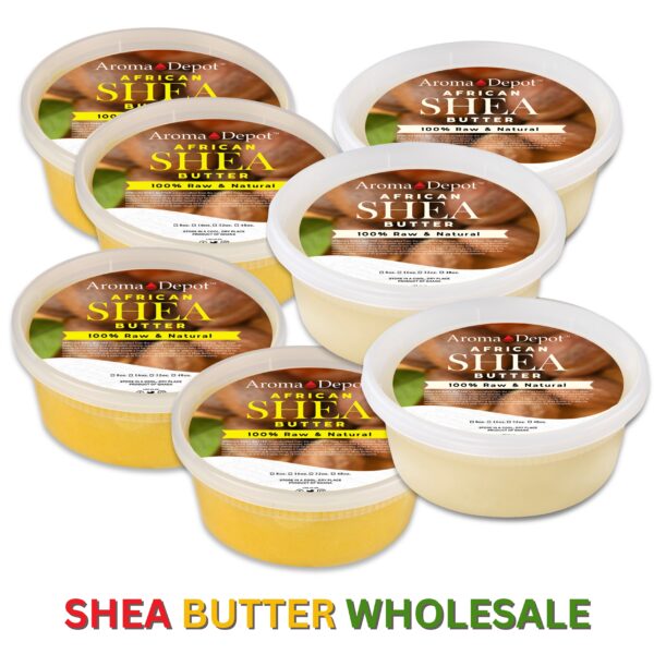 Facilitating your resale endeavors, Aroma Depot simplifies the process for an 8 oz. deli container filled with raw African Shea butter. Opt for all yellow, all Ivory, or a blend of both. Wholesale options are available. Subscribe, Like & Share Raw African Shea Butter Ivory Wholesale Check out our video on YouTube AROMA DEPOTS AFRICAN SHEA BUTTER IS IMPORTED DIRECTLY FROM AFRICA African Shea Butter Botanical Name: Butyrospermum parkii IMPORTED From Ghana Pure Organic Premium Grade A Raw – Unrefined Shea Butter Packaged In a Food Deli-Container All Deli-Containers are sold by Volume. You are paying for the size of the actual container. If the butter gets stuck in the container, please leave it in a refrigerator until it gets chilled and becomes firm & solid. This way, you can get the butter out of the container nicely and cleanly. We Distribute Shea Butter in bulk in New Jersey. We also wholesale African Black Soap. Sold as Volume. This particular shea butter is not filtered. Shea butter is a skin superfood that comes from the seeds of the fruit of the Shea (Karite) tree and is naturally rich in vitamins A, E, and F.  Aroma Depot Shea Butter is 100% Unrefined with an oily, nutty, smoky scent.  DO NOT ORDER if you’re looking for odor-free shea butter.  Completely normal to see small amounts of impurities and sediment (bits of plant fiber and husk).  Shea Butter Uses Shea butter is one of the most versatile natural beauty ingredients. It can be used in homemade lotion bars and original magnesium body butter to homemade lip balms and healing salves. Some uses for Shea Butter are: Natural skin moisturizer As a stretch mark salve to ward off stretch marks It can help reduce the appearance of under-eye bags and wrinkles. As a massage butter In velvety soft whipped body butter As a base for homemade deodorant In magnesium body butter As a natural baby-care product (alone) or an ingredient in baby-care recipes It is on the lips, homemade lip balms, or shimmer lip balm. To improve skin elasticity (some even say it helps with cellulite) On the hair or scalp (in a mixture with other natural ingredients) In homemade liquid creme foundation and makeup After sun or beach exposure to replenish skin As a natural cuticle cream On scars to naturally help collagen production Sold as Volume What Kind of Shea Butter is Best? Raw, Unrefined, Grade A Shea butter. Shea butter is for external topical use only. Ask a physician or dermatologist before using, especially with underlying skin conditions. Those with nut allergies should avoid or check with an allergist.