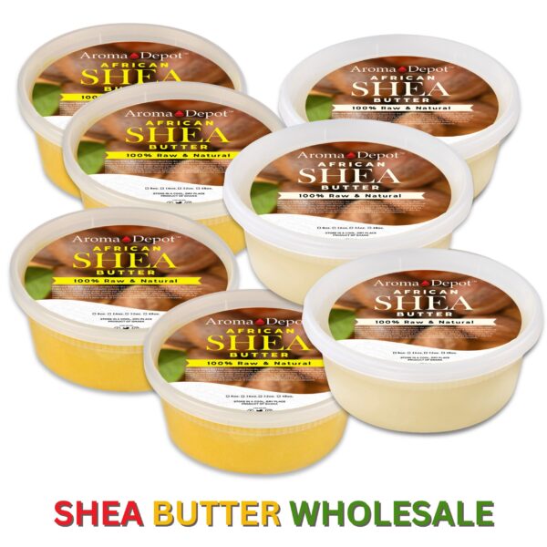 Facilitating your resale endeavors, Aroma Depot simplifies the process for an 8 oz. deli container filled with raw African Shea butter. Opt for all yellow, all Ivory, or a blend of both. Wholesale options are available. Subscribe, Like & Share Raw African Shea Butter Ivory Wholesale Check out our video on YouTube AROMA DEPOTS AFRICAN SHEA BUTTER IS IMPORTED DIRECTLY FROM AFRICA African Shea Butter Botanical Name: Butyrospermum parkii IMPORTED From Ghana Pure Organic Premium Grade A Raw – Unrefined Shea Butter Packaged In a Food Deli-Container All Deli-Containers are sold by Volume. You are paying for the size of the actual container. If the butter gets stuck in the container, please leave it in a refrigerator until it gets chilled and becomes firm & solid. This way, you can get the butter out of the container nicely and cleanly. We Distribute Shea Butter in bulk in New Jersey. We also wholesale African Black Soap. Sold as Volume. This particular shea butter is not filtered. Shea butter is a skin superfood that comes from the seeds of the fruit of the Shea (Karite) tree and is naturally rich in vitamins A, E, and F.  Aroma Depot Shea Butter is 100% Unrefined with an oily, nutty, smoky scent.  DO NOT ORDER if you’re looking for odor-free shea butter.  Completely normal to see small amounts of impurities and sediment (bits of plant fiber and husk).  Shea Butter Uses Shea butter is one of the most versatile natural beauty ingredients. It can be used in homemade lotion bars and original magnesium body butter to homemade lip balms and healing salves. Some uses for Shea Butter are: Natural skin moisturizer As a stretch mark salve to ward off stretch marks It can help reduce the appearance of under-eye bags and wrinkles. As a massage butter In velvety soft whipped body butter As a base for homemade deodorant In magnesium body butter As a natural baby-care product (alone) or an ingredient in baby-care recipes It is on the lips, homemade lip balms, or shimmer lip balm. To improve skin elasticity (some even say it helps with cellulite) On the hair or scalp (in a mixture with other natural ingredients) In homemade liquid creme foundation and makeup After sun or beach exposure to replenish skin As a natural cuticle cream On scars to naturally help collagen production Sold as Volume What Kind of Shea Butter is Best? Raw, Unrefined, Grade A Shea butter. Shea butter is for external topical use only. Ask a physician or dermatologist before using, especially with underlying skin conditions. Those with nut allergies should avoid or check with an allergist.