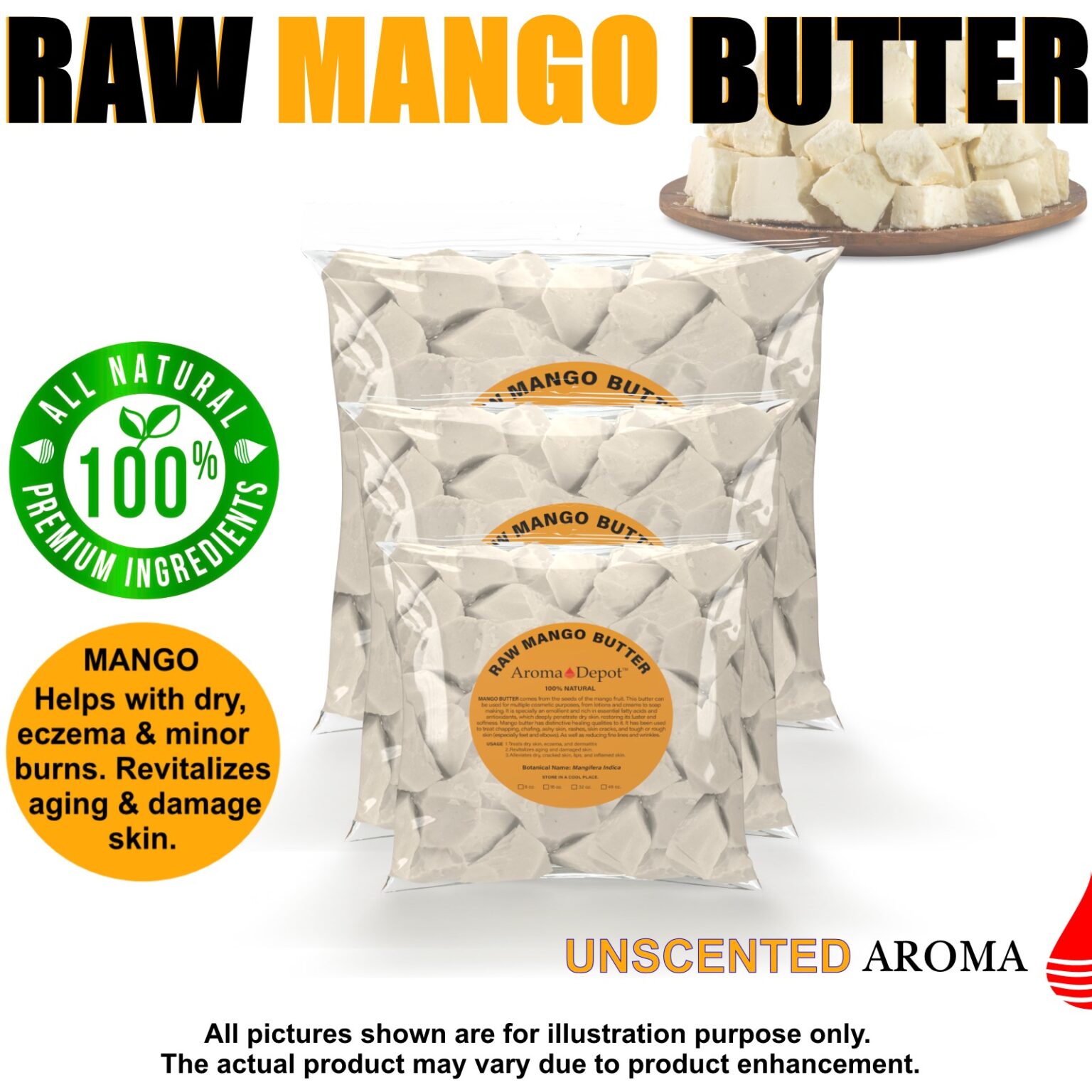 Natural Raw Mango Butter Unrefined. It helps with dry, cracked skin