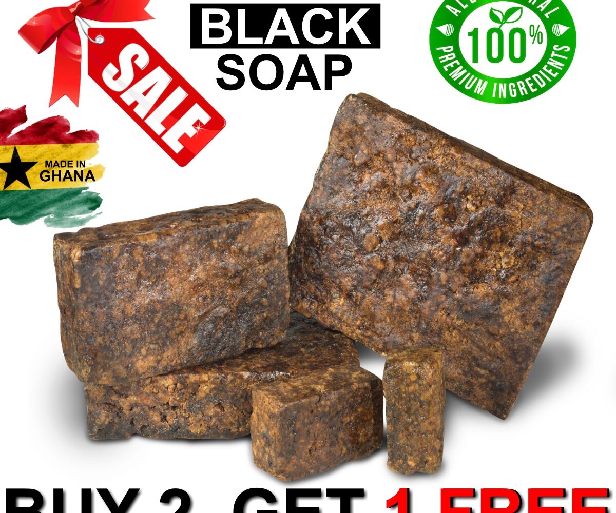 African Black Soap Bar Wholesale Pure Natural Raw Handmade Buy 2, Get 1 - FREE