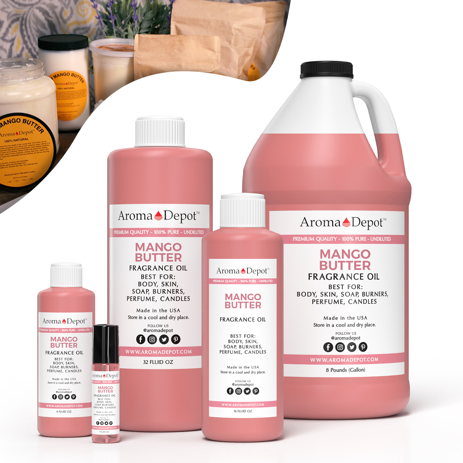  Aroma Depot Mango Butter Perfume/Body Oil (7 Sizes) Our  Interpretation, Premium Quality Uncut Fragrance Oil (8 Ounce Plastic Bottle  (240ml)) : Arts, Crafts & Sewing