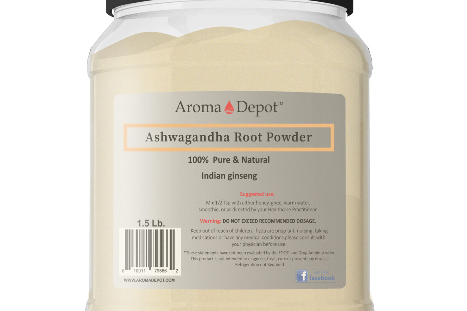 Ashwagandha Root Powder 1.5 lb. JAR Pure Natural Raw Non-Gmo Indian ginseng