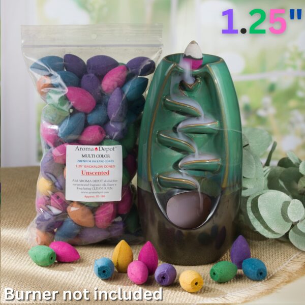 COLORED 1.25" BACKFLOW Incense Cones Unscented Joss Powder Wholesale Bulk For Incense Waterfall Burner Holder Fragrance Oils