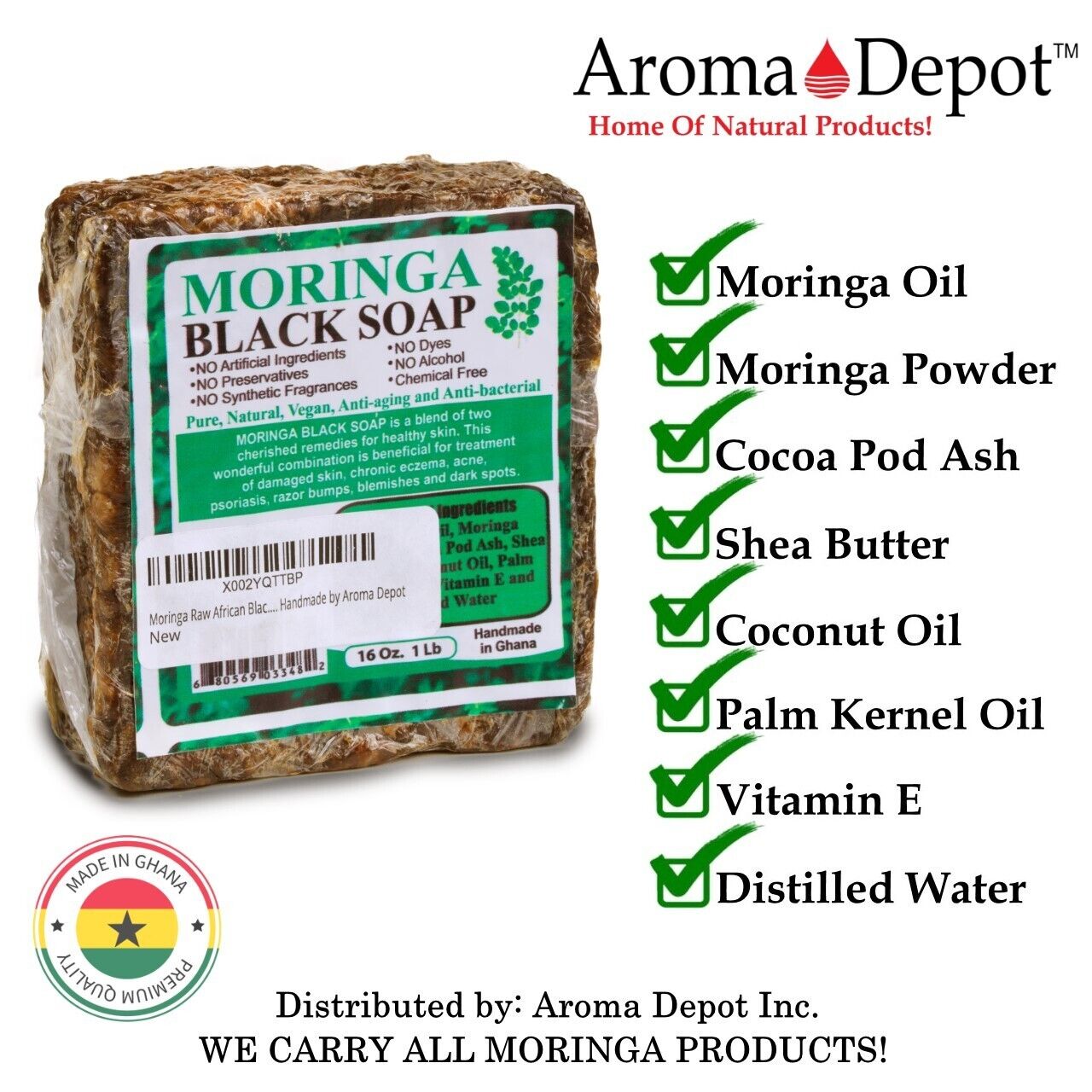 Aroma Depot 1 lb African Black Soap / 16 oz 100% Natural Raw Soap