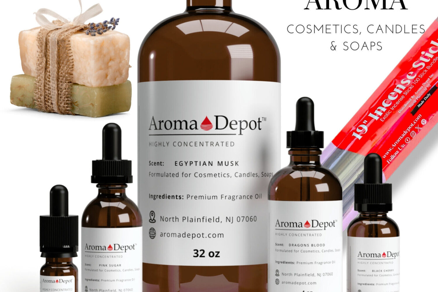 Fragrance oils for Candles Soap Making Bath Diffuser Burners Incense Scented Oil Wholesale Fragrance Oils UNCUT Phthalate-Free Wholesale Pricing Popular Fragrances Introducing our Fragrance Oils, meticulously designed to elevate your crafting experience. Bottles such as 10 ml., 1 oz, and 2 oz. comes complete with a dropper, seal, and a child-resistant cap for your peace of mind. Our 4 oz. dropper does not have a child-resistant cap. The 32 oz does not have a dropper nor a child-resistant cap option but boasts a well-tightened ribbed screw cap, ensuring secure containment as advertised. Unlock the essence of creativity as our fragrances infuse life into your candles, soaps, diffusers, and any other unscented projects you undertake. Maximize your value by ordering in multiples, guaranteeing the best bang for your buck. Crafted with care and attention to detail, our Fragrance Oils offer superior quality and enhanced storage capabilities compared to our plastic cylinder bottles. Housed in protective amber bottles, they safeguard the oil from direct sunlight, preserving the potency of the fragrance for a more concentrated scent experience. Experience the difference with our premium line, meticulously reformulated with soap and candle makers in mind. Perfect for an array of crafting endeavors, including soaps, candles, bath bombs, body products, wax projects, incense, DIY projects, and much more! Elevate your crafting journey with confidence and creativity with our premium Fragrance Oils today! If you're looking for gift ideas for special occasions like an anniversary, birthday, or Christmas, consider making handmade items with Aroma Depot apple or chocolate fragrances using soap-making supplies or candle-making materials. You can also use Aroma Depot essential oils or fragrance oils like lavender for a relaxing and soothing scent. To enhance the fragrance, use a burner or diffuser, and pair it with one of our baked goods scents such as Sugared Snickerdoodle Type for an extra special touch. These thoughtful and personalized gifts are sure to be appreciated by your loved ones 🌻 Candle Oils and Soap Making. Phthalate Free Fragrance✨ What are the Flash Points for this oil❓ • Please message us directly for the flash points as it may take 1-3 business days to retrieve due to us collecting inventory. This product is a skin contact product, returns are not accepted for health and hygiene reasons. Disclaimer: Our Body oils are compared to the aroma names listed on Bottles, and it’s a mere guide. For experimental Use only in Manufacturing, Not a finished product. (Aroma Depot) is not affiliated with any of these marks, Brands, and its owner in any manner. In NO circumstances should it be mistaken for the actual high street brand. TRADEMARKS and COPYRIGHTS are properties of their respective manufacturers and designers. These versions are not too confused with the originals. Aroma Depot, Inc. has no affiliation with the manufacturers/designers mentioned. Please note this is our formulated body oil with its characteristics and quality. We comply with the U.S.A. Federal Trade Commission's statement of policy REGARDING COMPARATIVE ADVERTISING.